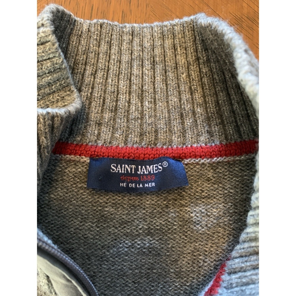 Saint James Detroit 1/4 Zip Pullover Wool Blend Cable Knit Sweater Men's 46 Gray - Picture 7 of 16